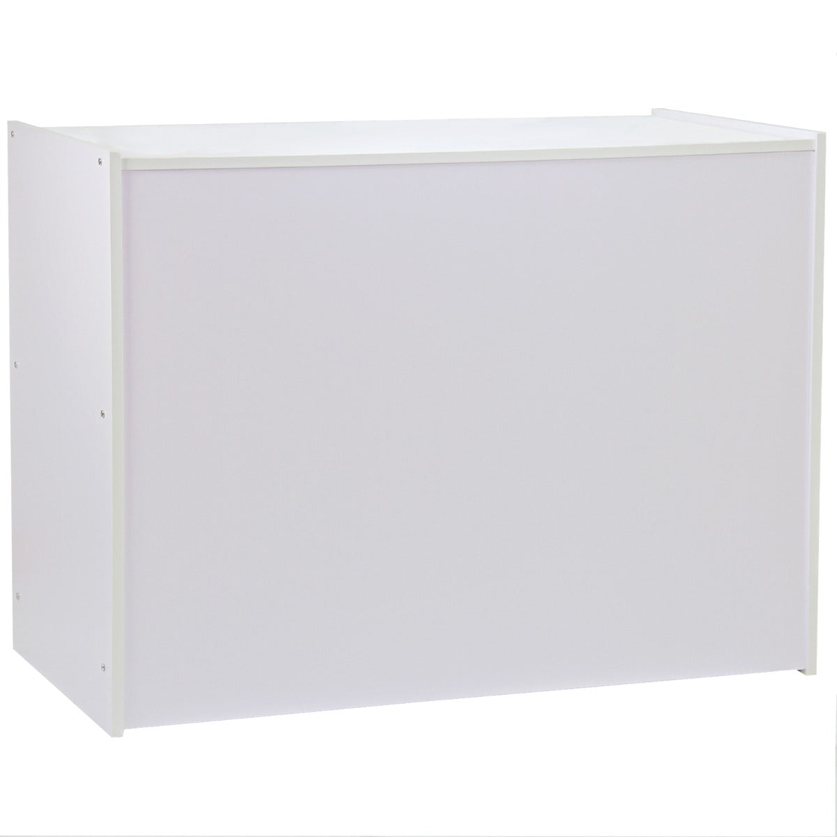 Set Galaxy con 3 banconi da negozio in bianco brillante, design moderno e linee pulite, perfetti per esposizioni e vendita al dettaglio