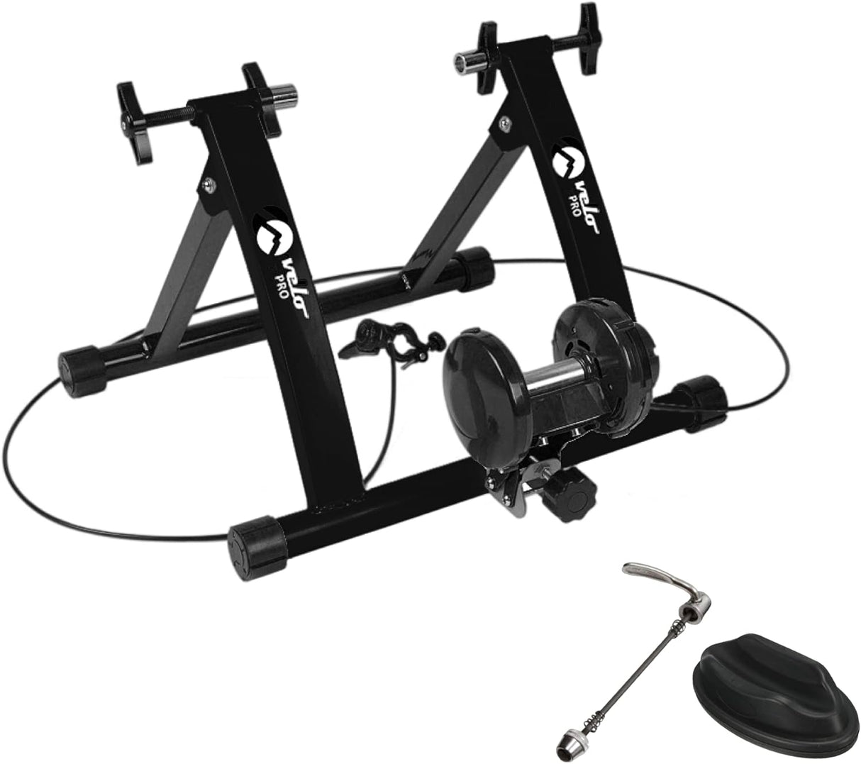 Rullo magnetico Velo Pro nero con struttura robusta, ruote in metallo e manopole di regolazione per un allenamento stabile e sicuro