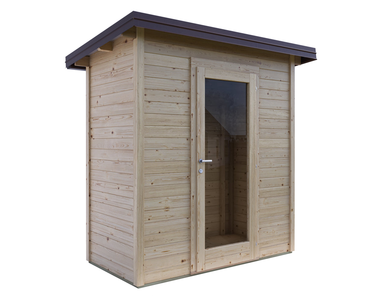 Casetta in legno di pino, 200x100 cm, con porta in vetro e tetto a falde, finitura naturale e texture liscia, resistente e durevole