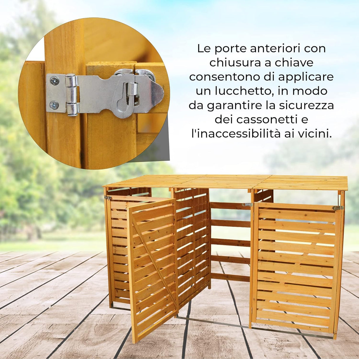 Triplo Copribidone della Spazzatura in Legno