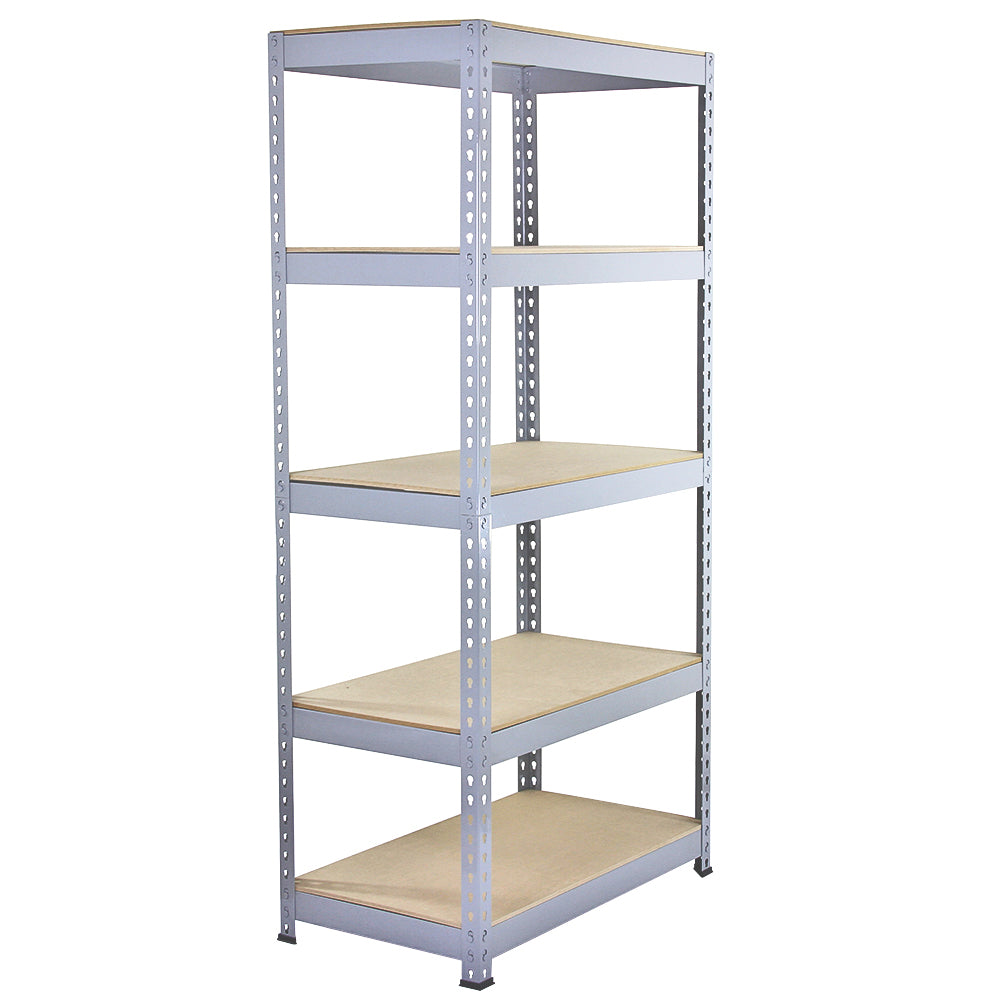 Scaffale da garage Q-Rax grigio, 90cm x 50cm, con 5 ripiani in truciolato, struttura metallica robusta e design modulare per ottimizzare lo spazio