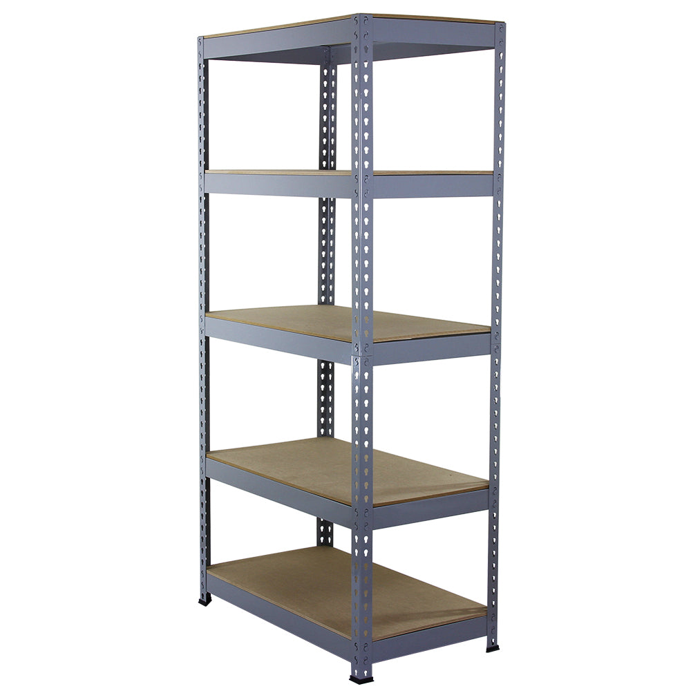 Scaffale da garage ad incastro Q-Rax grigio, 90cm x 50cm, con cinque ripiani in legno, struttura metallica robusta e resistente