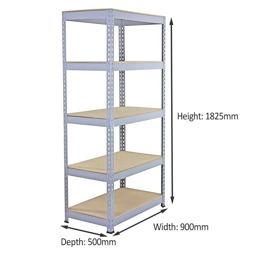 Scaffale da garage grigio in metallo, con 5 ripiani in MDF, dimensioni 90cm x 50cm, ideale per organizzare spazi di lavoro e stoccaggio
