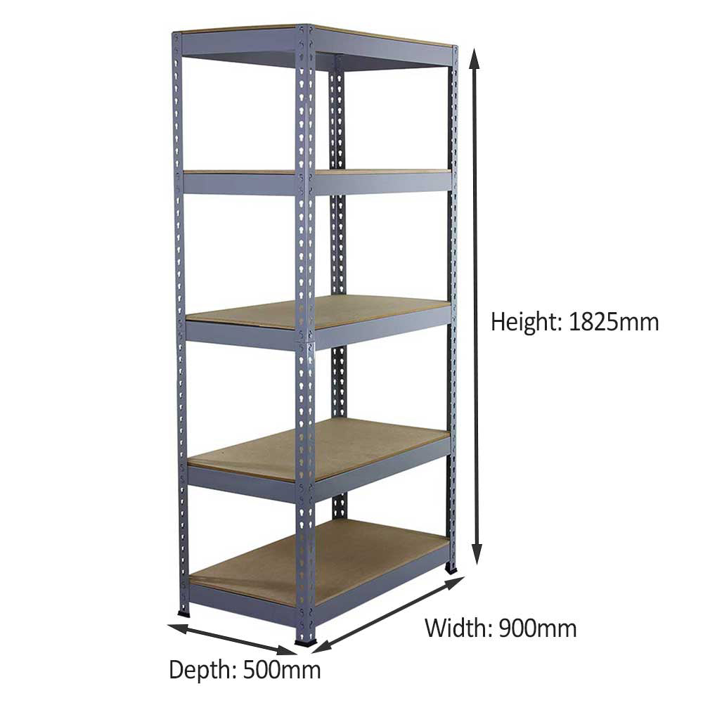 Scaffale da garage grigio ad incastro Q-Rax, 90cm x 50cm, con cinque ripiani in legno, struttura metallica robusta e resistente