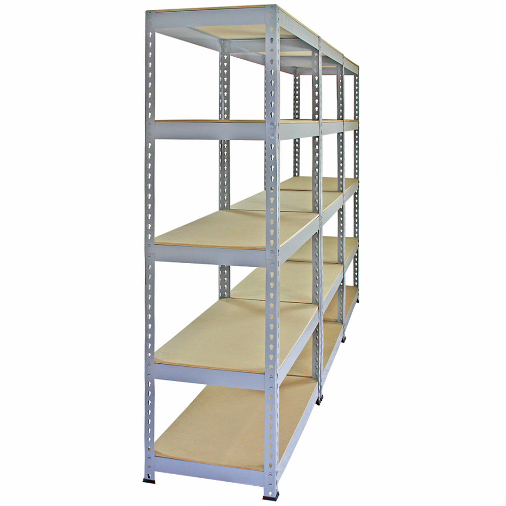 Scaffale da garage grigio in metallo, con sei ripiani in MDF, design robusto e modulare, dimensioni 90cm x 50cm, ideale per organizzare spazi