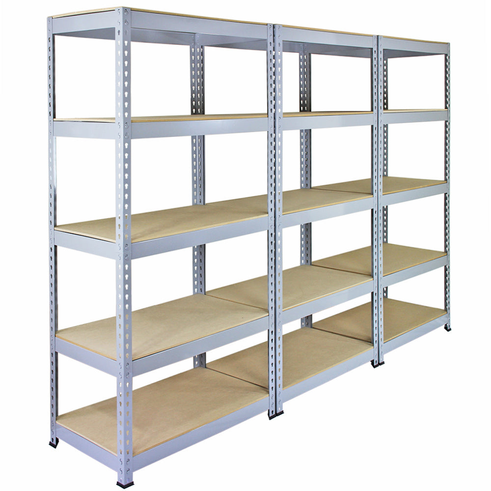 Scaffale da garage ad incastro Q-Rax grigio, 90cm x 50cm, composto da 3 pezzi, con ripiani in MDF e struttura metallica resistente