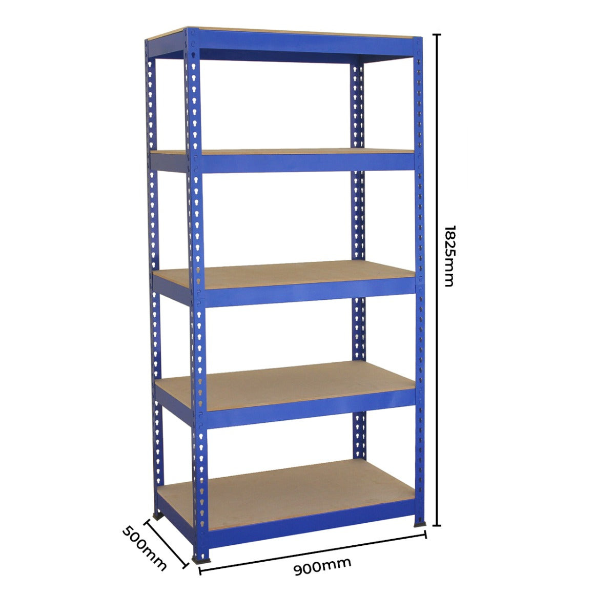 Scaffale da garage ad incastro Q-Rax blu con 3 ripiani da 90 cm e 2 ripiani da 120 cm, struttura robusta e resistente, martello incluso