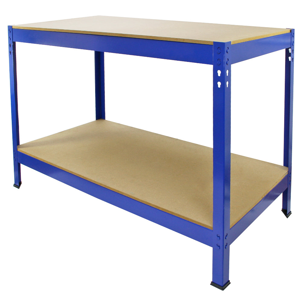 Scaffale da garage blu con struttura in metallo, ripiani in MDF, design robusto e funzionale, ideale per organizzare attrezzi e materiali