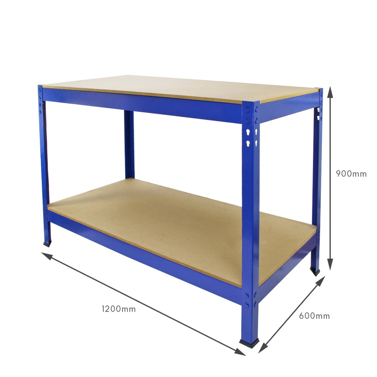 Scaffale da garage blu con ripiani in legno, dimensioni 120 x 60 x 90 cm, ideale per organizzare attrezzi e materiali
