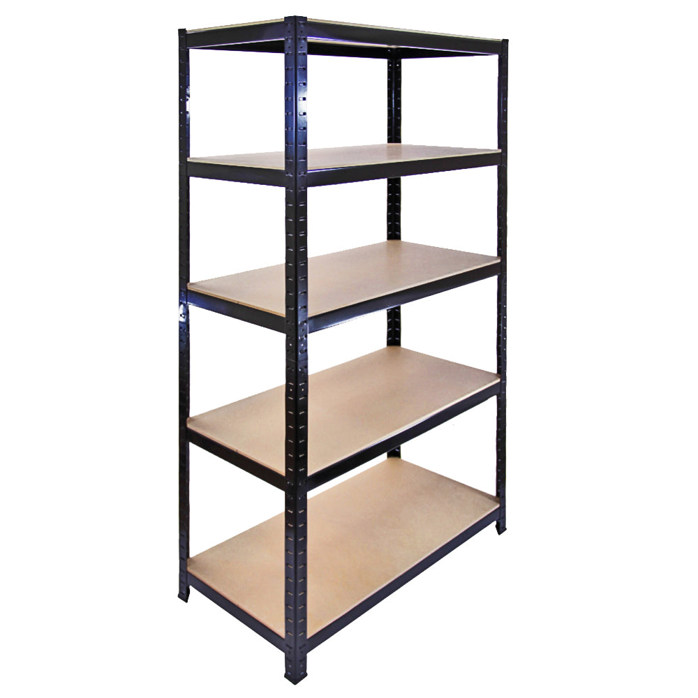 Scaffale da garage ad incastro T-Rax, nero, con cinque ripiani in legno, struttura metallica robusta e design funzionale per ottimizzare lo spazio