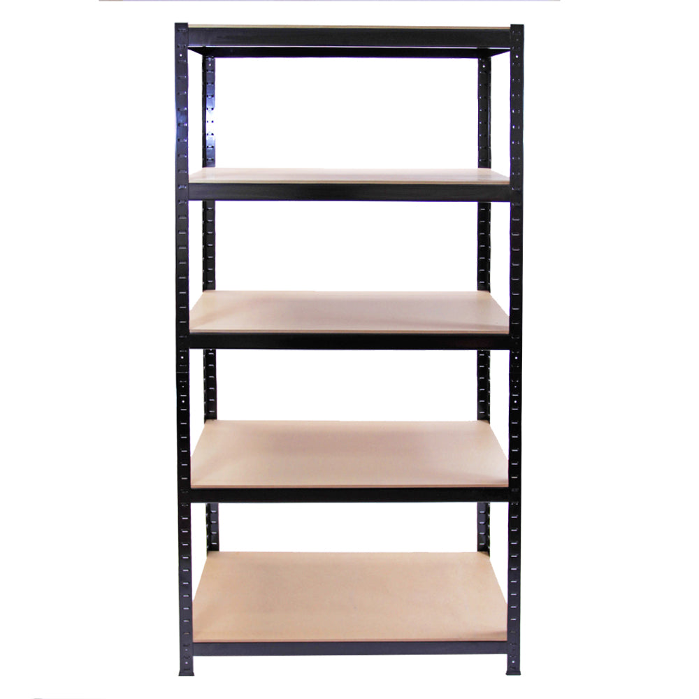 Scaffale da garage T-Rax nero, 90cm x 45cm, con cinque ripiani in legno chiaro, struttura metallica robusta e design pratico per organizzare spazi