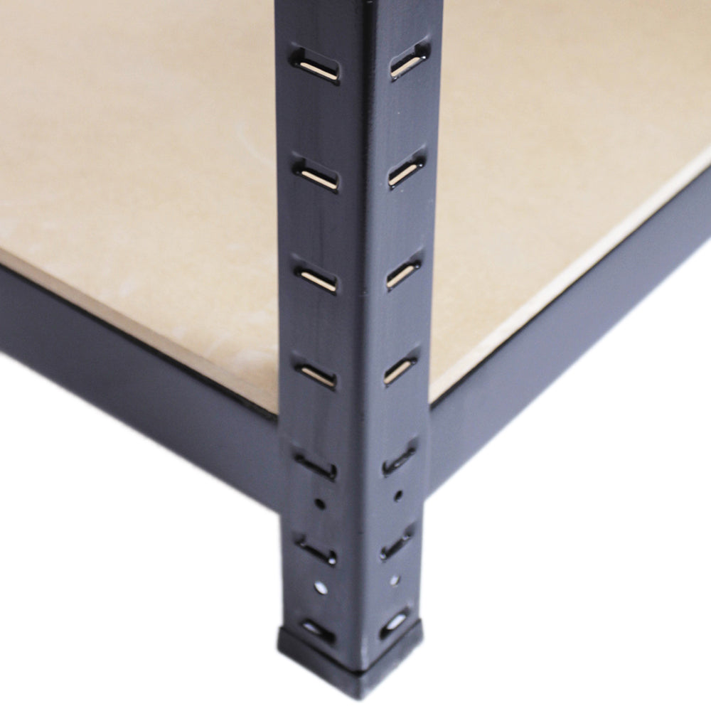 Scaffale da garage T-Rax nero, struttura in metallo robusto con ripiano in legno, design ad incastro, dimensioni 90cm x 45cm