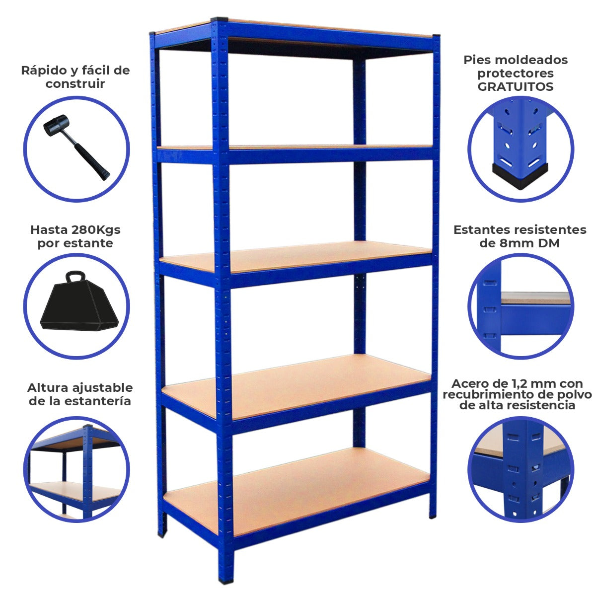 Scaffale da garage blu Q-Rax, 90cm x 50cm, con quattro ripiani in DM, struttura in acciaio resistente, facile da montare e regolabile