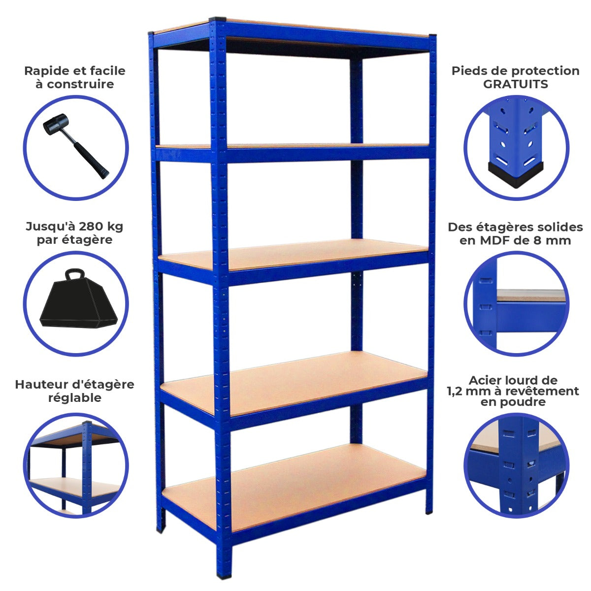 Scaffale da garage blu Q-Rax, 90cm x 50cm, con ripiani in MDF, struttura in acciaio, design robusto e facile da montare
