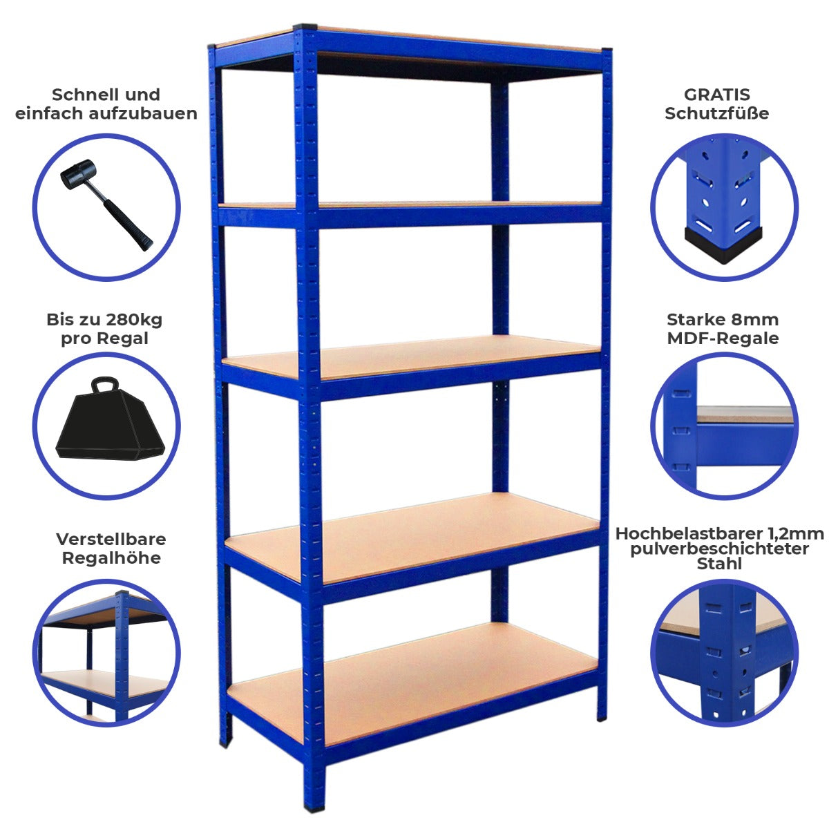 Scaffale da garage blu Q-Rax, 90cm x 50cm, con ripiani in MDF, struttura in acciaio verniciato, resistente e regolabile, ideale per organizzare spazi