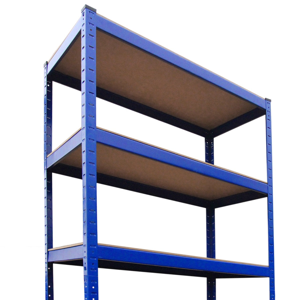 Scaffale da garage blu ad incastro T-Rax, dimensioni 90cm x 45cm, con tre ripiani in legno resistente e struttura metallica robusta