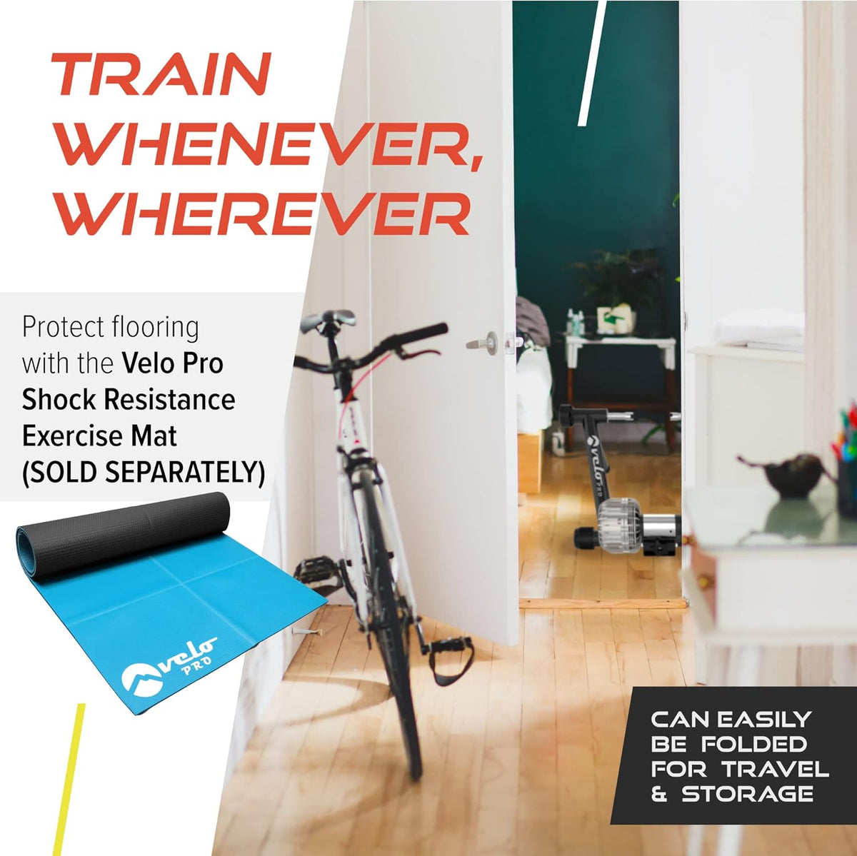Rullo fluido Velo Pro nero su un pavimento in legno, con un design elegante e superficie resistente, ideale per allenamenti a casa
