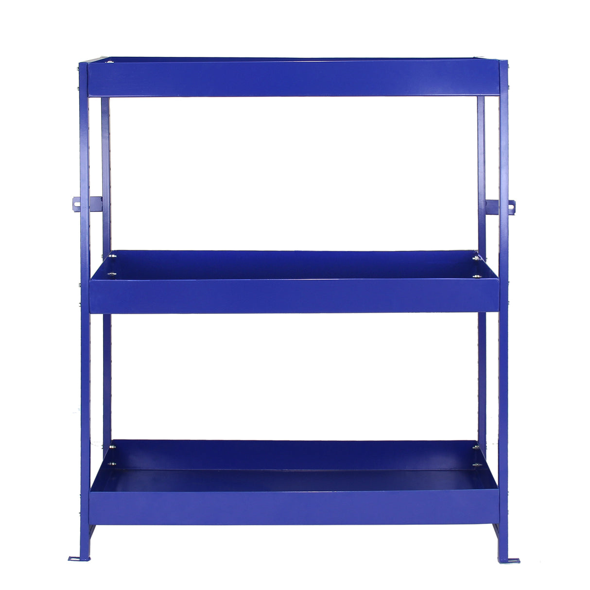 Scaffalatura Lightning Blu in acciaio inox con tre ripiani, finitura liscia e resistente, ideale per furgoni e spazi di stoccaggio