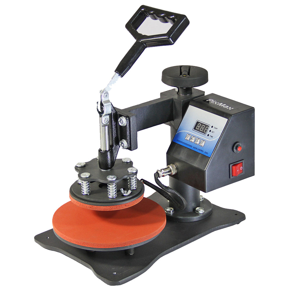 Pressa a caldo per piatti da 20 cm, struttura robusta in metallo, piatto rotondo arancione, manico ergonomico e display digitale