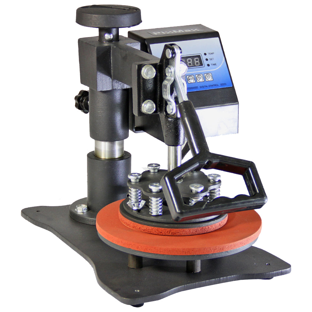 Pressa a caldo per piatti da 20 cm, struttura robusta in metallo, manico ergonomico, piastra rotonda con rivestimento in silicone rosso