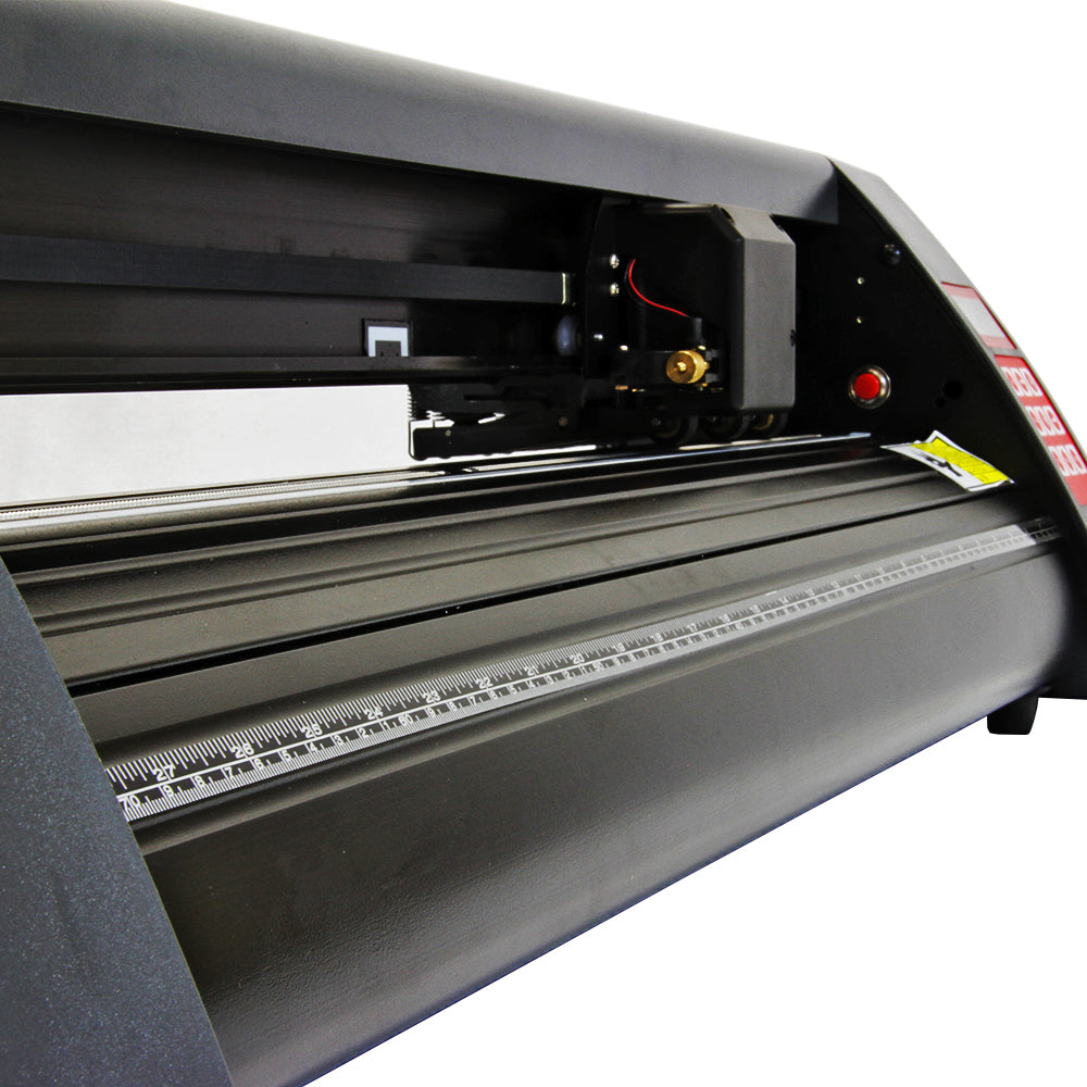 Pressa a caldo 5 in 1 con taglierina per vinile, struttura nera, rulli metallici e dettagli rossi, ideale per progetti di stampa e taglio