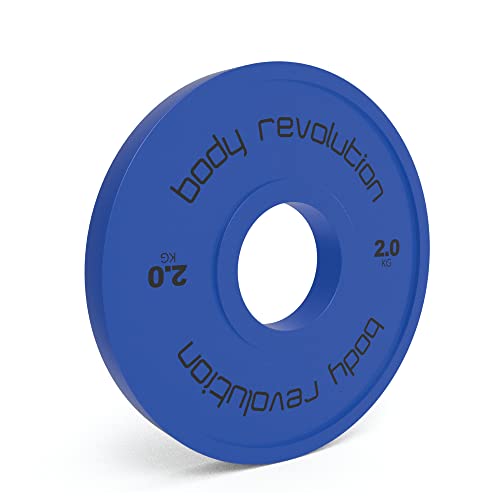 Disco frazionato blu da 2 kg, realizzato in materiale resistente, con scritte nere e foro centrale per facilità d'uso