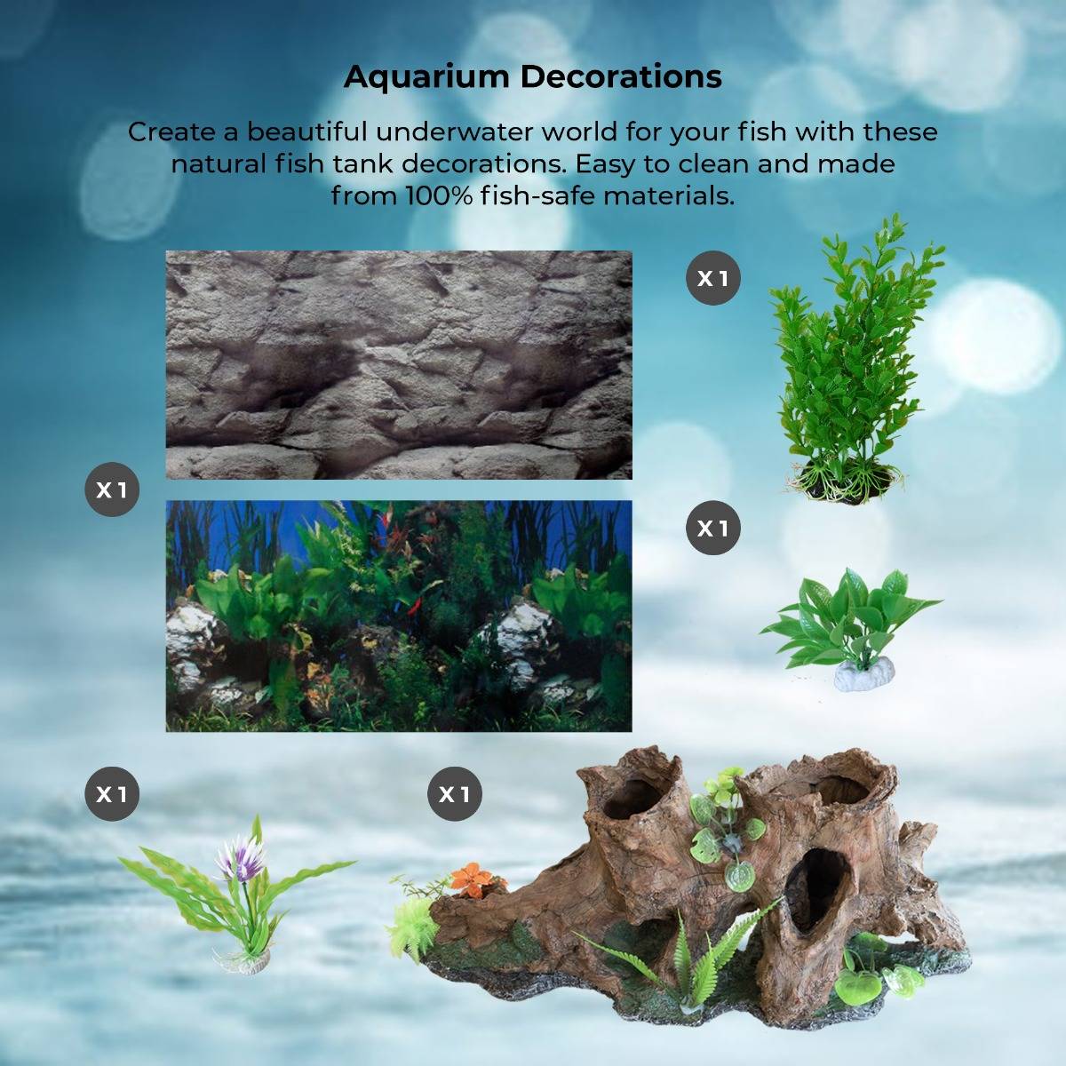 Acquario 300 Litri con Mobile Bianco e Kit con Ghiaia Blu