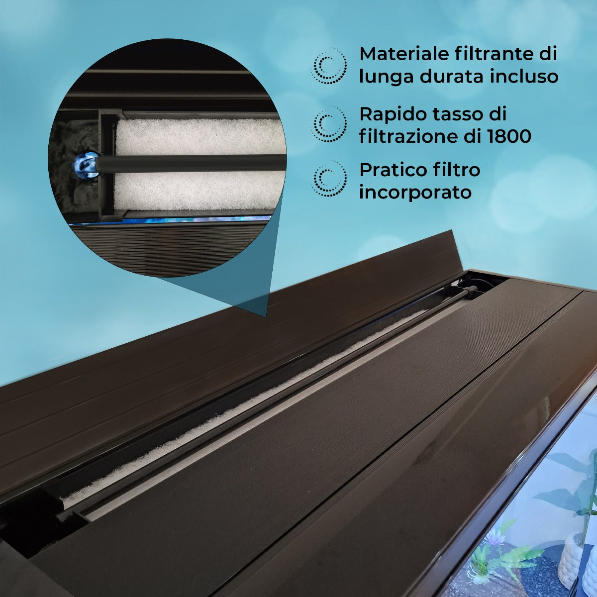 Acquario 300 Litri con Mobile Nero e Kit con Piante e Ghiaia Blu