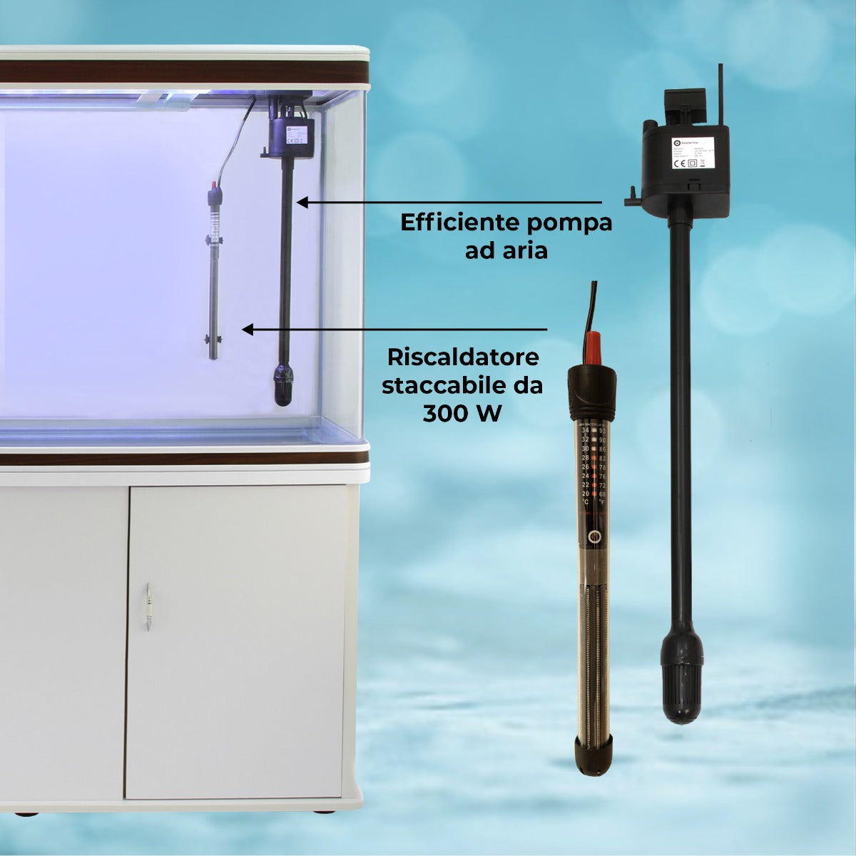 Acquario 300 Litri con Mobile Bianco e Kit con Ghiaia Naturale