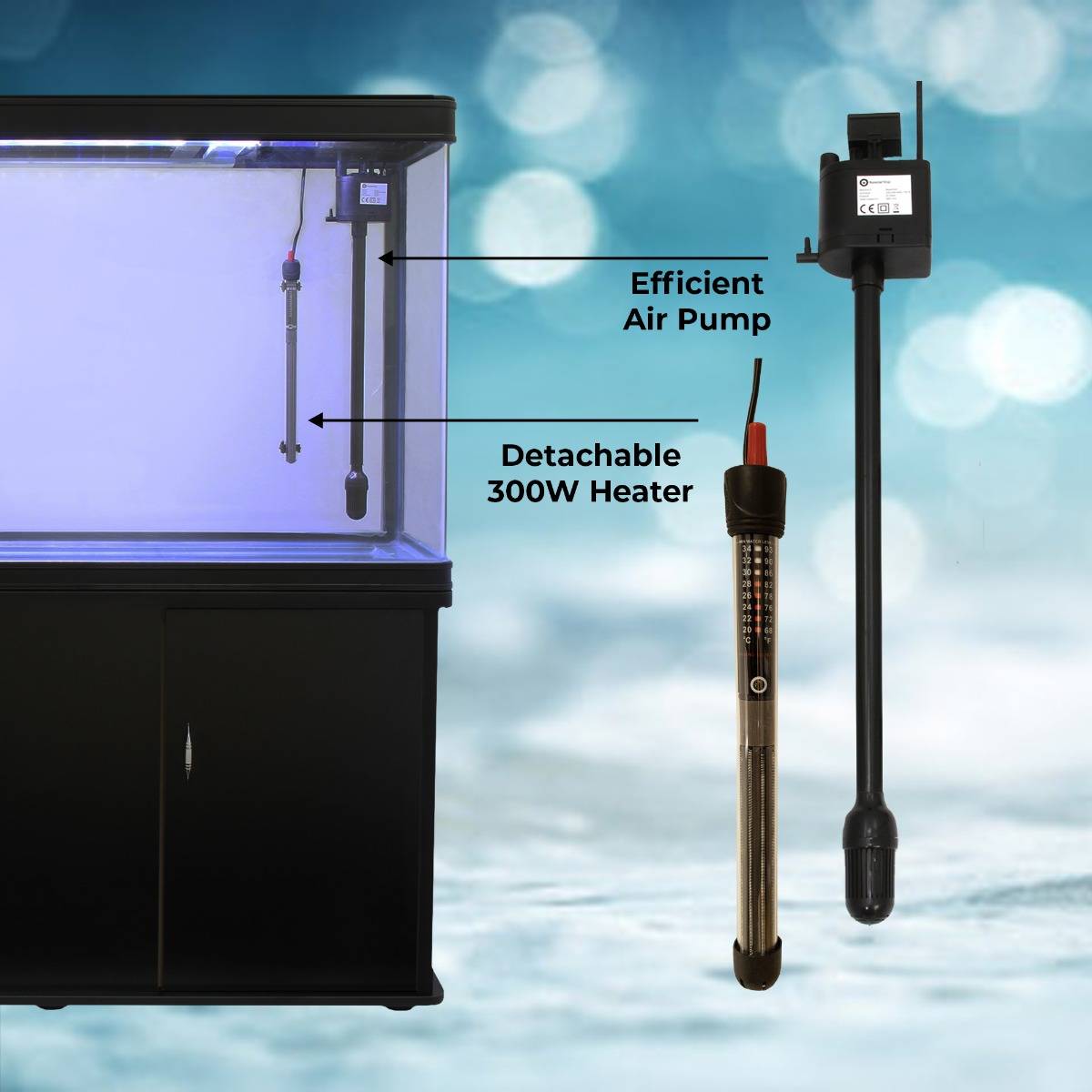 Acquario 300 Litri con Mobile Nero e Kit con Ghiaia Nera