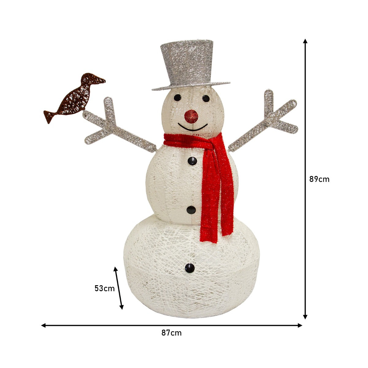 Renne di Natale e pupazzo di neve luminoso da giardino, bianco con dettagli rossi e argentati, altezza 89 cm, decorativo e festivo