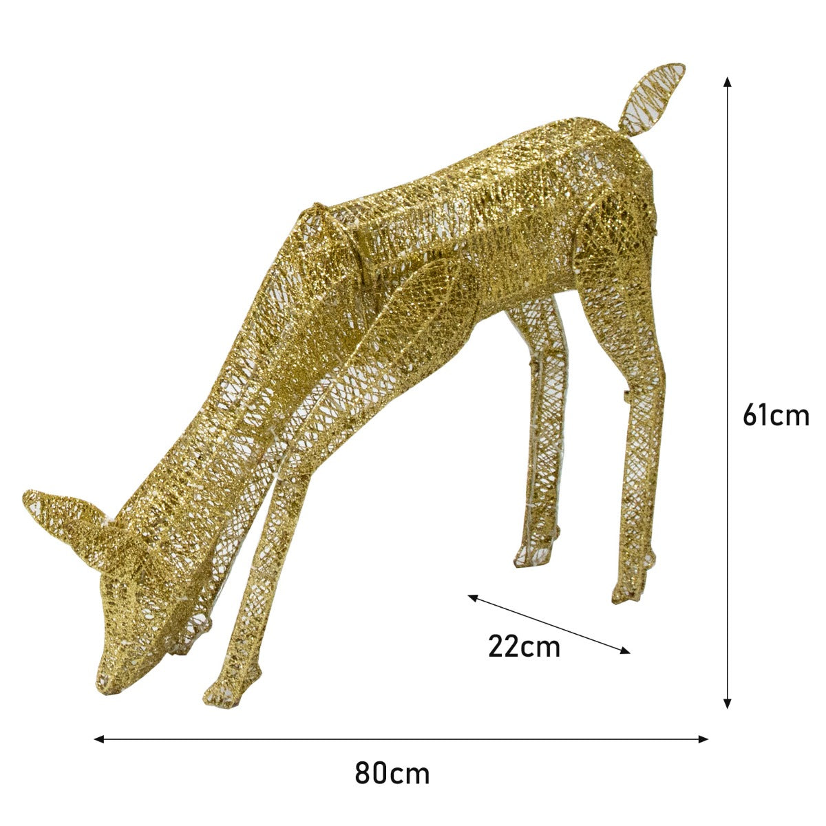 Renna di Natale luminosa in oro, maschio e femmina, con struttura metallica intrecciata, altezza 61 cm e lunghezza 80 cm