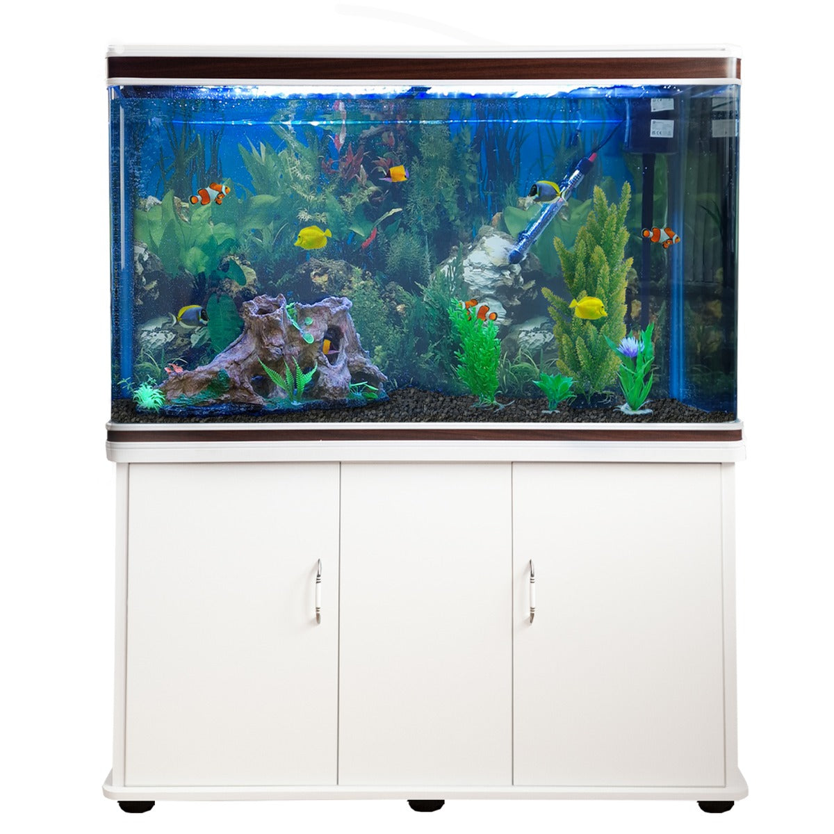 Acquario 300 Litri con Mobile Bianco e Kit con Ghiaia Nera