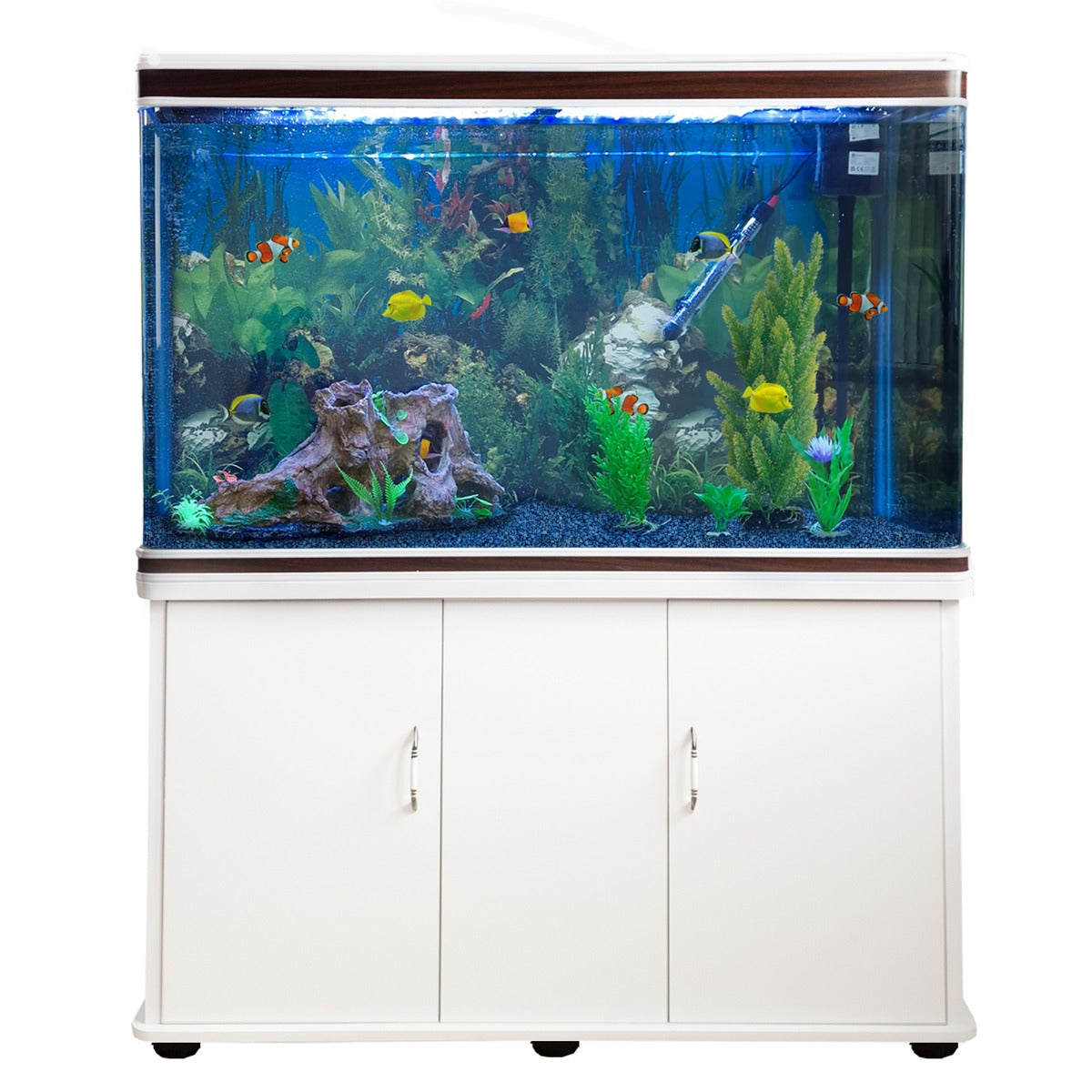 Acquario 300 Litri con Mobile Bianco e Kit con Ghiaia Blu
