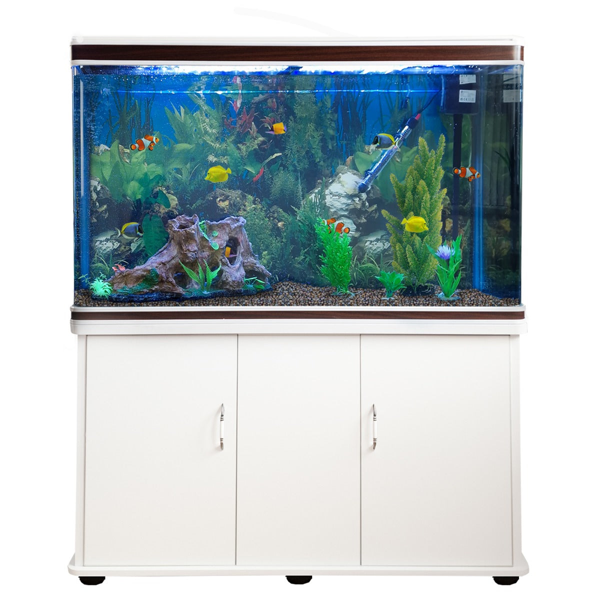 Acquario 300 Litri con Mobile Bianco e Kit con Ghiaia Naturale