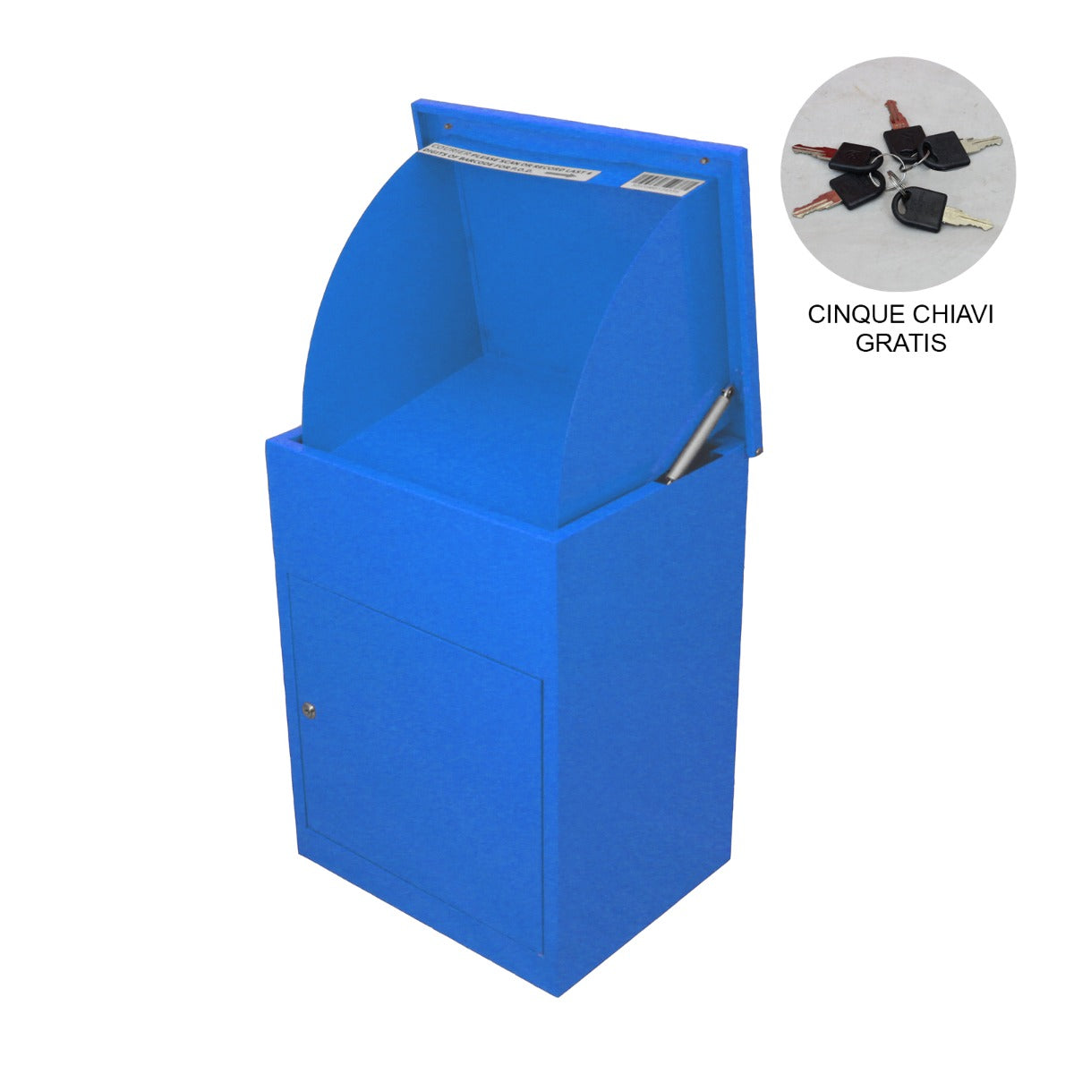 Cassetta postale per pacchi di colore blu, con forma rettangolare e finitura liscia, dotata di cinque chiavi gratuite per la sicurezza