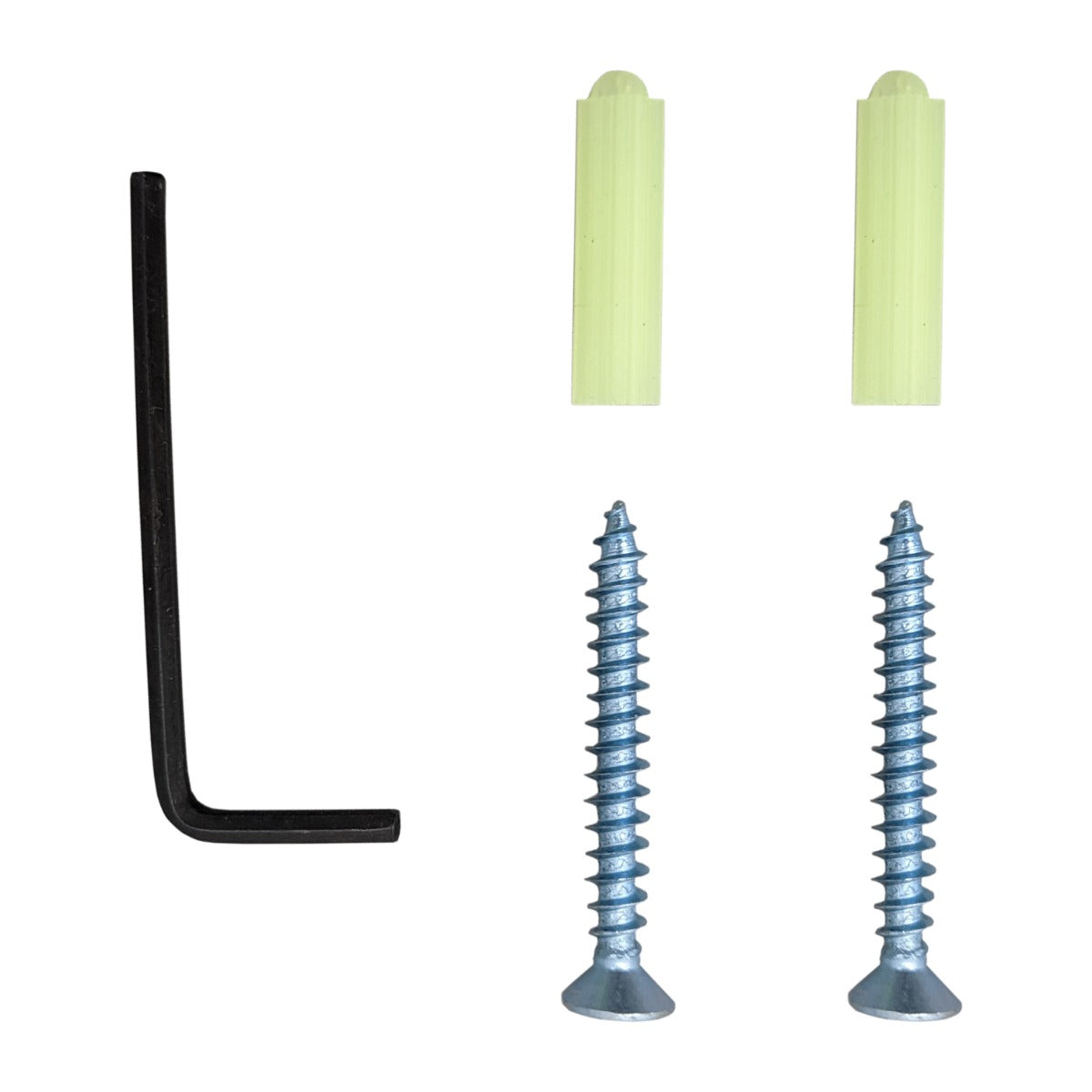 Set di accessori per tastiera wireless T-Mech, include chiave esagonale nera, viti metalliche e supporti in plastica verde