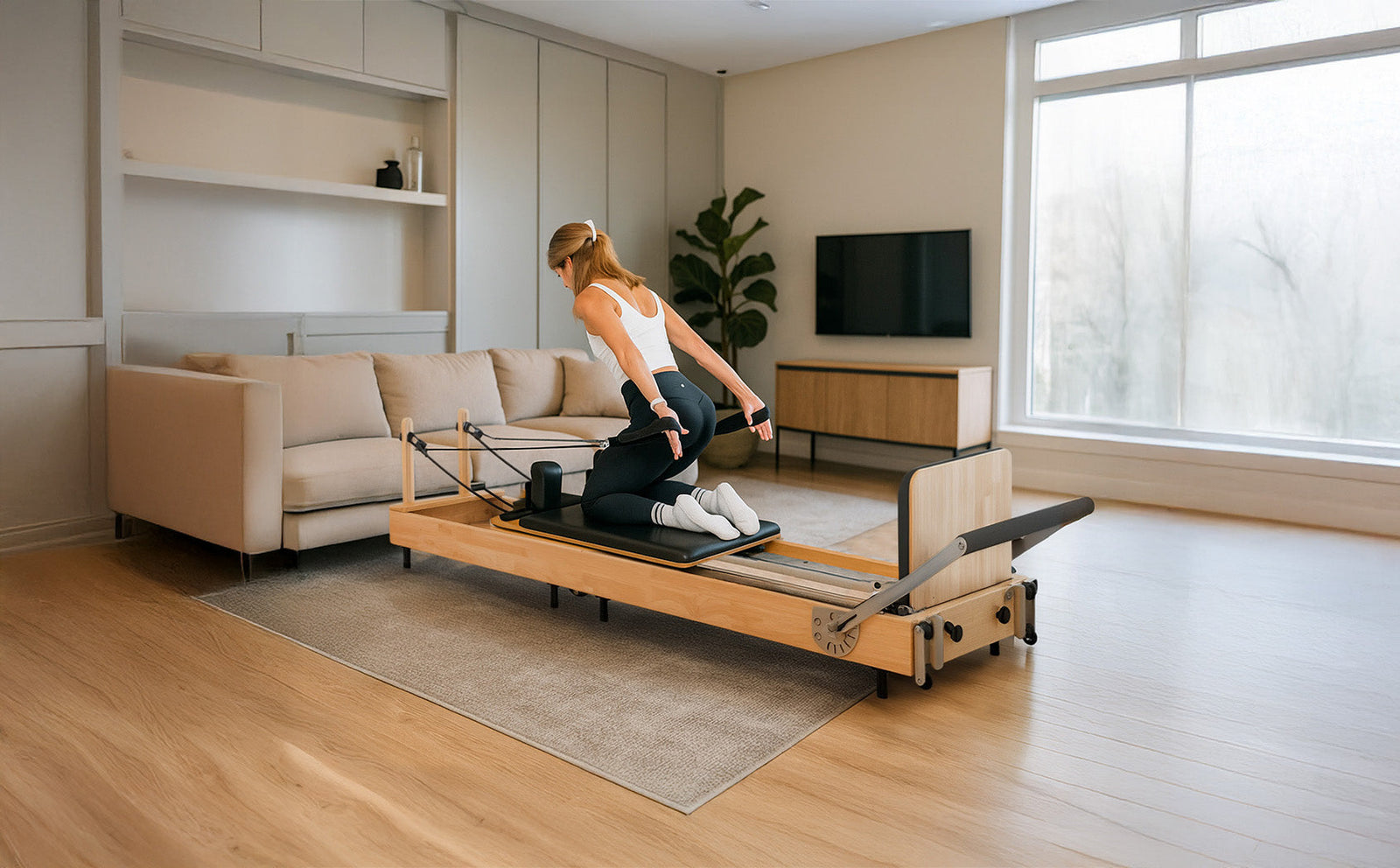 Pilates Reformer Pieghevole Con Tappetino E Trampolino – Per Casa E Palestra, Carico 120 Kg, Resistenza Regolabile