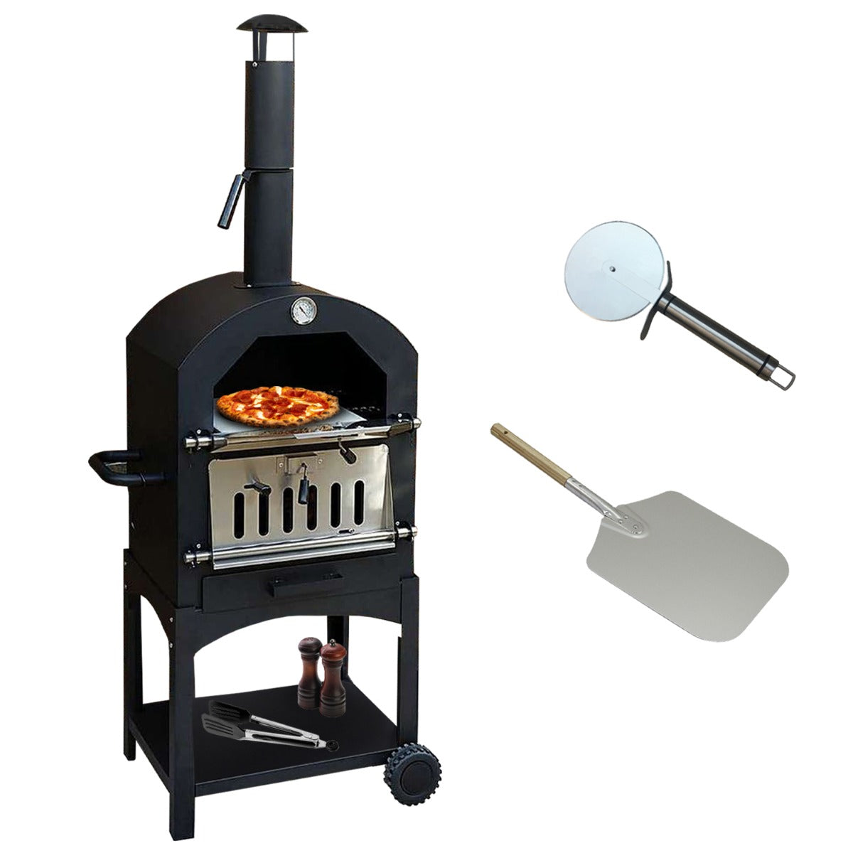 Forno Multifunzione KuKoo per Pizza, Carne e Pesce in Acciaio Con Pala per Pizza e Cutter