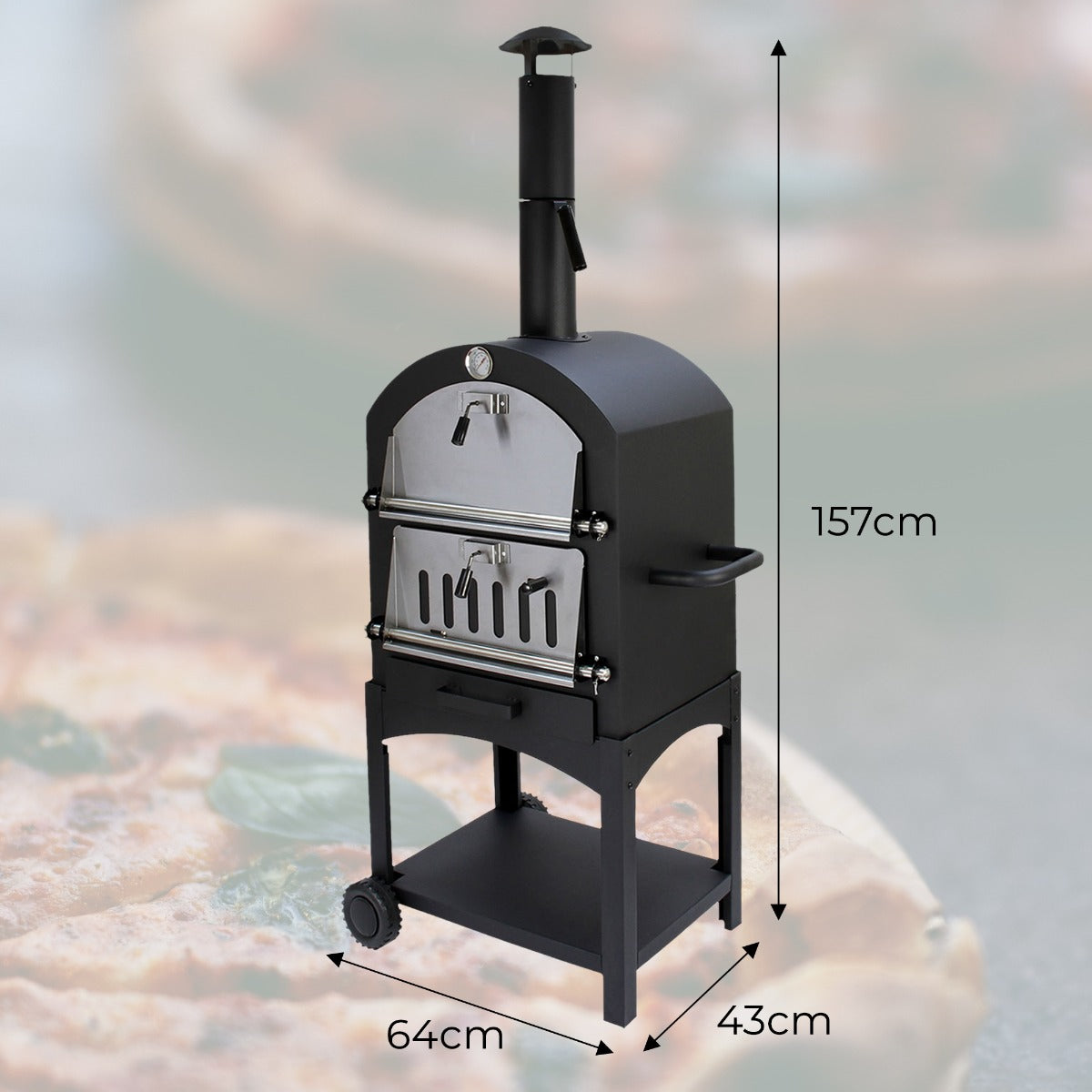 Forno Multifunzione KuKoo per Pizza, Carne e Pesce in Acciaio Con Pala per Pizza e Cutter