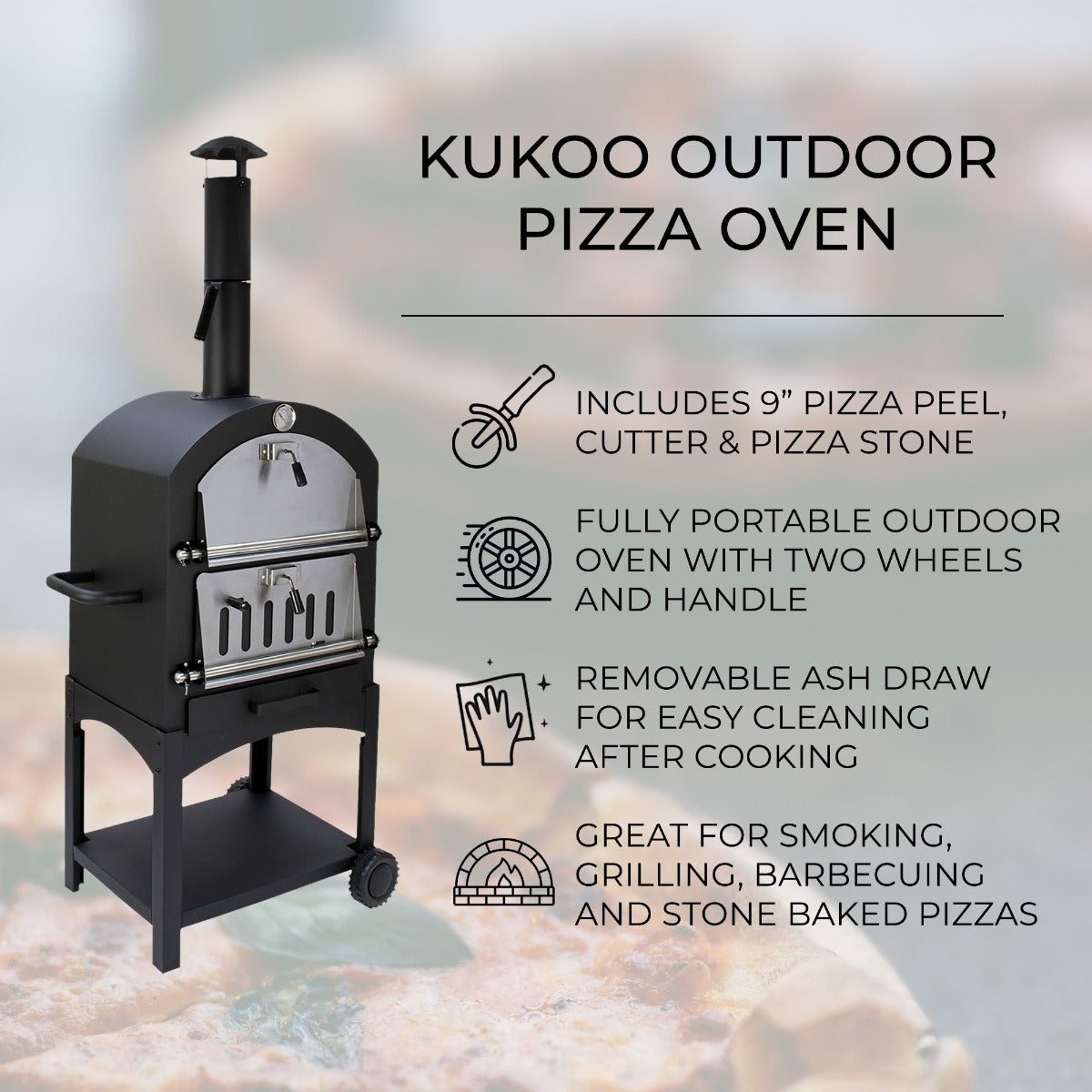 Forno Multifunzione KuKoo per Pizza, Carne e Pesce in Acciaio Con Pala per Pizza e Cutter