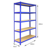 5 Scaffali T-Rax In Acciaio Senza Bulloni Blu 120cm