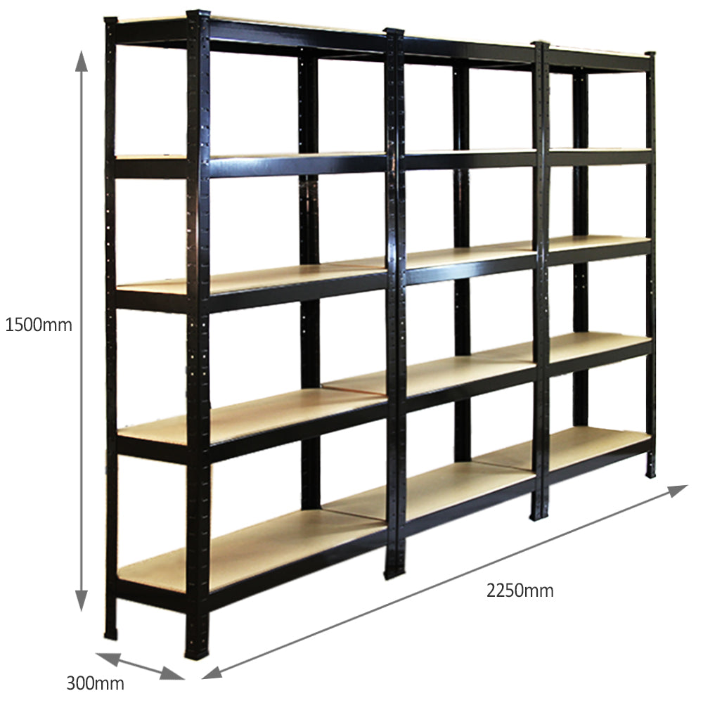 3 Scaffali T-Rax in Acciaio Senza Bulloni Neri 75cm