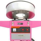 Macchina per zucchero filato retrò rosa con carrello, struttura in acciaio inox, dettagli in metallo e grande ciotola lucida superiore