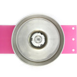 Macchina zucchero filato retrò rosa con carrello, struttura in acciaio inox lucido e base rosa, design elegante e vintage