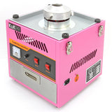 Macchina per zucchero filato KuKoo, colore rosa brillante, con pannello di controllo, maniglie e dettagli metallici lucidi