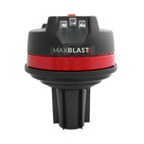 Ventilatore MaxBlast con design compatto, colore nero e rosso, superficie liscia e lucida, dotato di luci LED e griglia di ventilazione