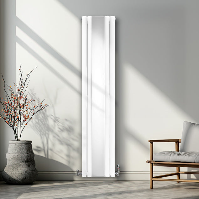 Radiatore e Valvole Cromate a Specchio Pannelli Ovali - 1800mm x 380mm - Bianco
