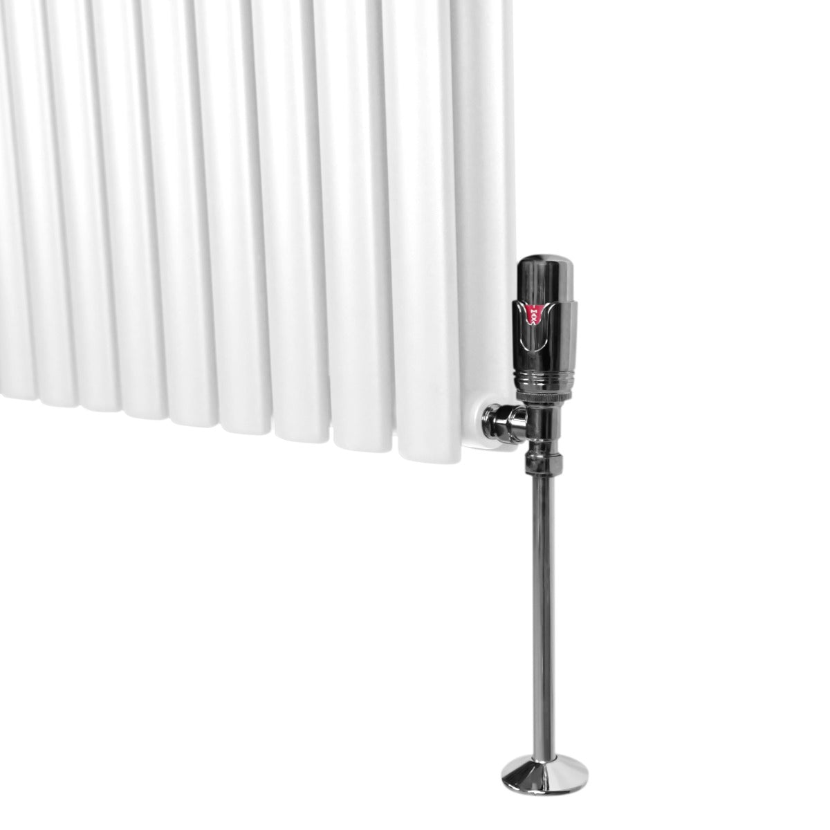 Radiatore a colonna ovale e valvole cromate TRV - 600 mm x 600 mm - Bianco