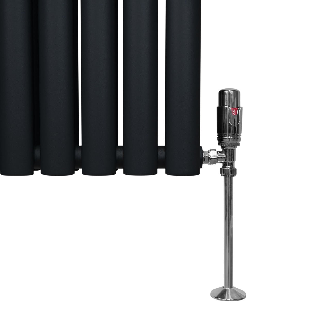 Radiatore a colonna ovale e valvole cromate TRV - 600 mm x 1440mm - Nero